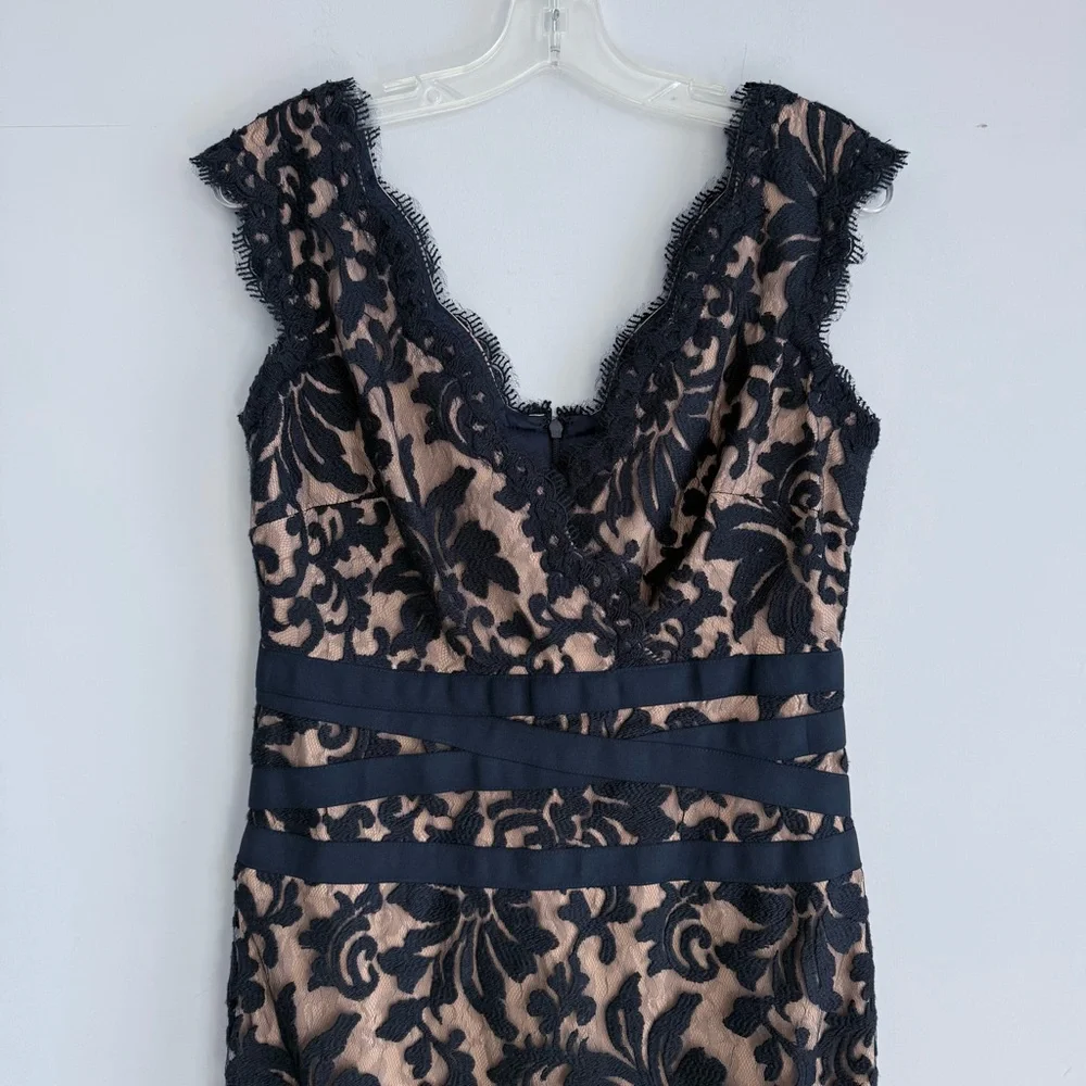 Tadashi Shoji Lace & Tulle Sheath Dress 6 Navy Nude Cocktail Party Wedding Guest - Picture 7 of 16
